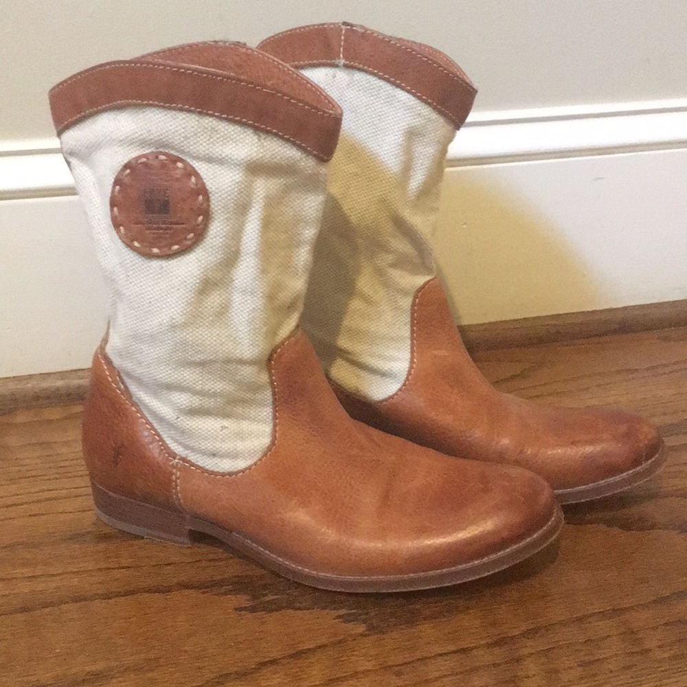 Frye Leather and Canvas Mid Boots 7.5